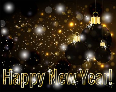 Mutlu yıllar siyah arkaplan, vektör illüstrasyonu