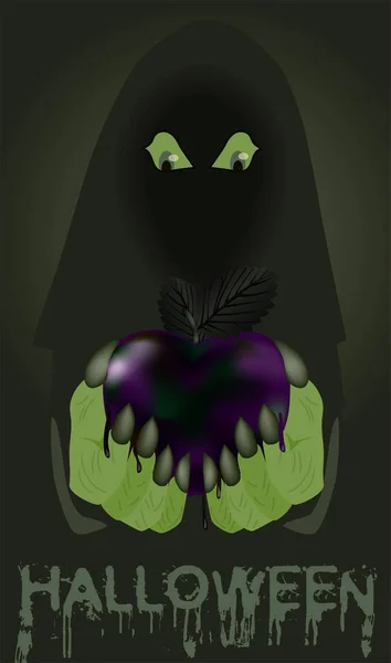 Joyeux Halloween Pomme Empoisonnée Sorcière Illustration Vectorielle — Image vectorielle