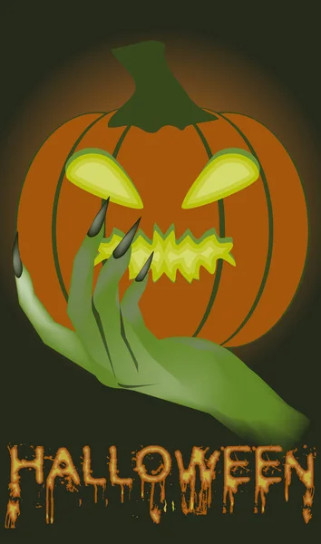 Gelukkige Halloween Kaart Met Pompoen Vector Illustratie — Stockvector