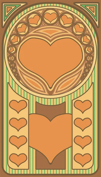 Hart Poker Spelen Art Nouveau Kaarten Vector Illustratie — Stockvector