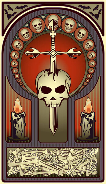 Art nouveau card halloween, vector illustration