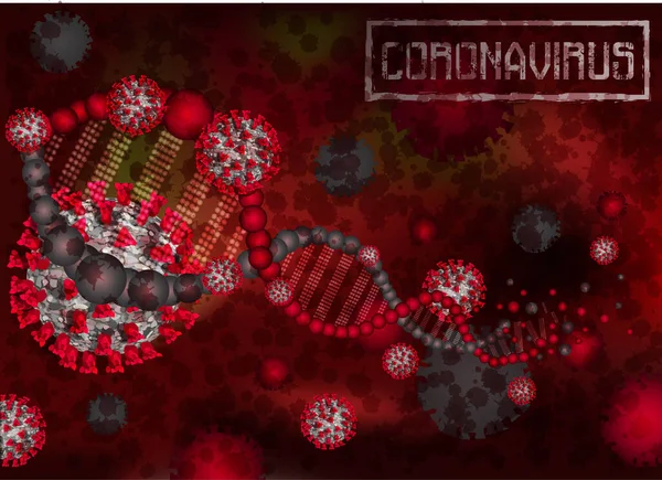 コロナウイルスCovid 19とデオキシリボ核酸Dnaの背景 ベクターイラスト — ストックベクタ