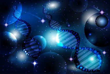 Deoxyribonucleic acid DNA and cosmos sky, vector illustration clipart