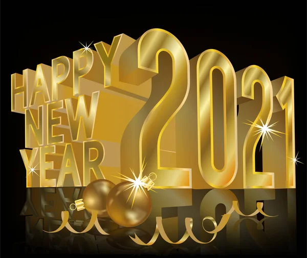 Feliz Ano Novo 2021 Cartão Dourado Ilustração Vetorial — Vetor de Stock