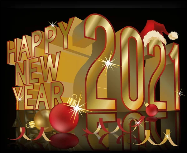 Feliz Ano Novo 2021 Com Chapéu Papai Noel Ilustração Vetorial — Vetor de Stock