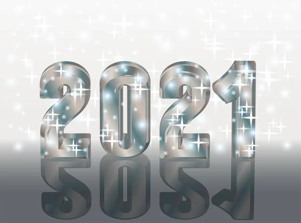 Gümüş Yeni 2021 Yıl Tebrik Kartı Vektör Illüstrasyonu — Stok Vektör