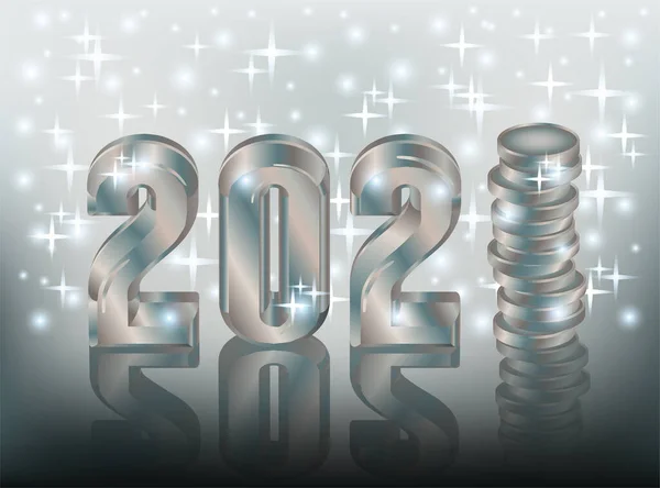 Plata Nuevo 2021 Año Tarjeta Con Moneda Vector Ilustración — Vector de stock