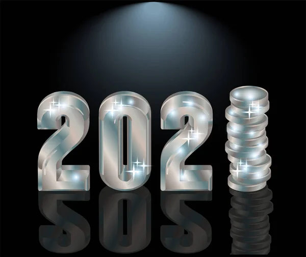 欢乐银元2021新年3D卡 附有硬币 背景矢量图解 — 图库矢量图片