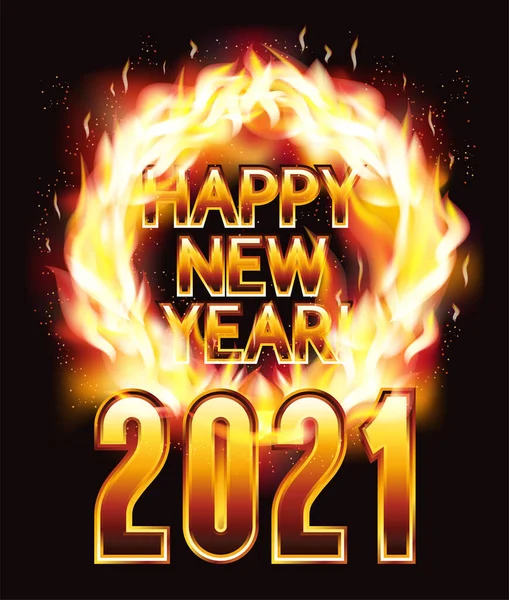 Fire Flame 2021 New Year Banner Vector Illustration — Stock Vector