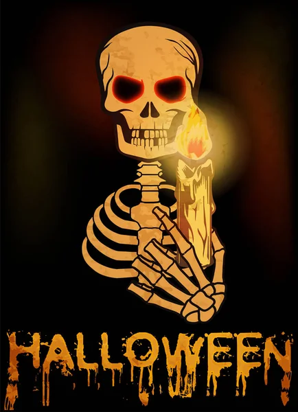 Feliz Halloween Cráneo Sostiene Una Vela Encendida Ilustración Vectorial — Vector de stock