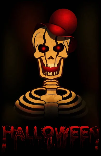 Šťastnou Halloweenskou Kartu Lebka Červeném Klobouku Drží Vektorová Ilustrace — Stockový vektor