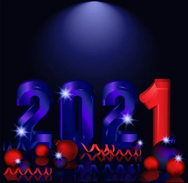 Happy New 2021 Year Greeting Card Xmas Balls Vector Illustration — 스톡 벡터