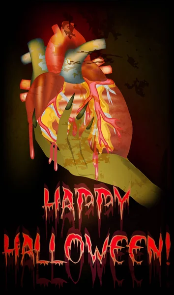Happy Halloween Day Die Hand Der Hexe Hält Ein Blutiges — Stockvektor