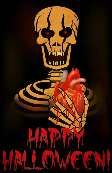 Счастливого Хэллоуина Скелет Сердцем Векторная Иллюстрация — стоковый вектор