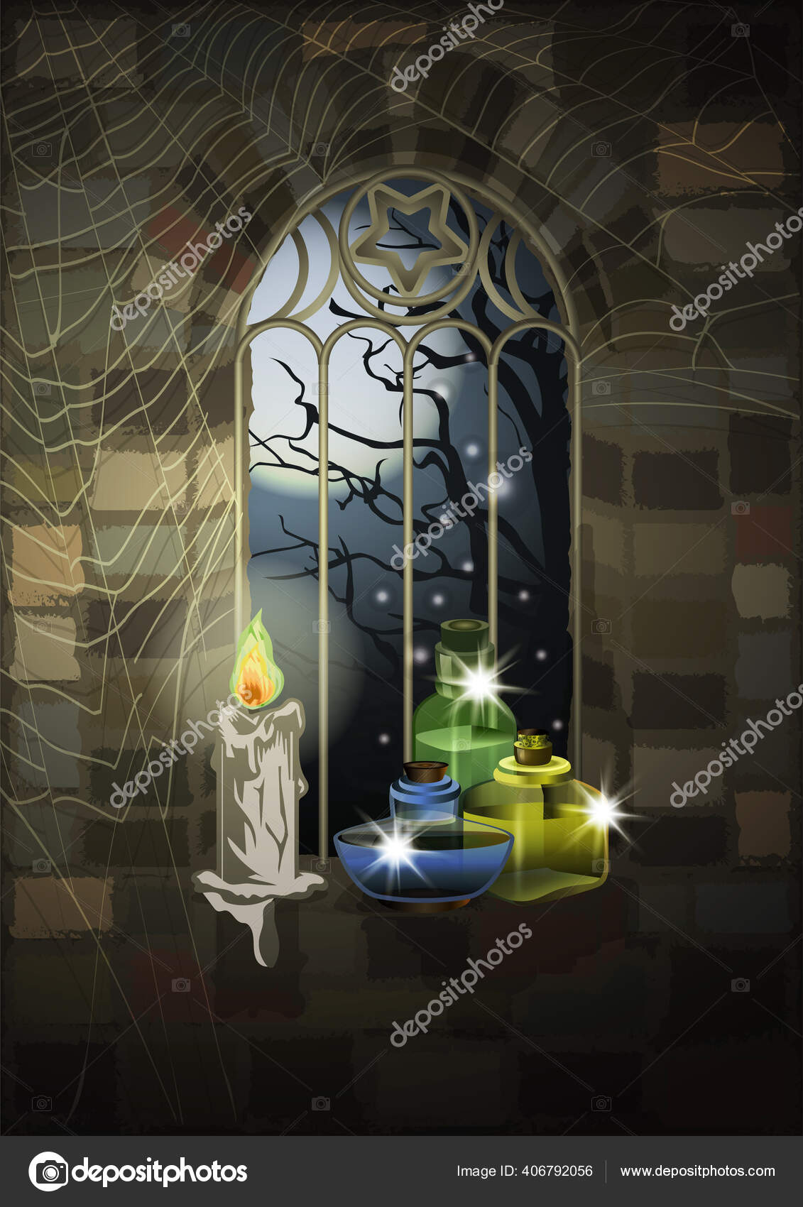 Ornate Gothic Window Candle Magic Glass Jar Wallpaper Vector Illustration  Stock Vector by ©CaroDi 406792056, image size:1131x1700