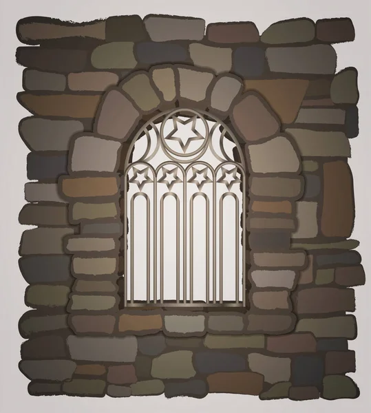 Old gothic window a stone wall. vector illustration