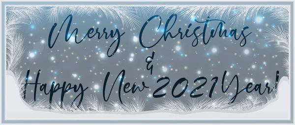 メリークリスマスと新しい2021年の霜降り窓 ベクトルイラスト — ストックベクタ