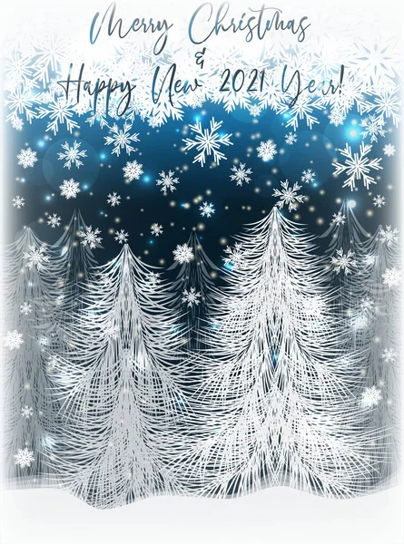 メリークリスマスとハッピーニュー2021年冬のカード ベクトルイラスト — ストックベクタ