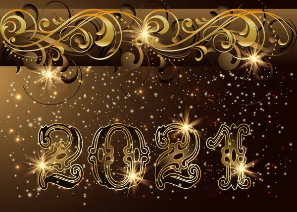 New 2021 Year Golden Ornate Vector Illustration — Stock Vector