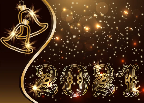 Szczęśliwy Złoty Nowy 2021 Rok Dzwonkami Xmas Ilustracja Wektor — Wektor stockowy