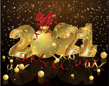 Altın sarısı Noel arkaplanı Mutlu 2021 yılı, vektör illüstrasyonu
