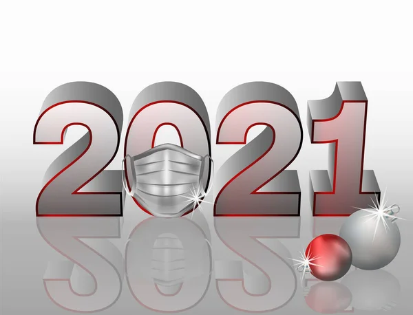 Nový Rok 2021 Lékařskou Maskou Vánoční Koule Vektorové Ilustrace — Stockový vektor