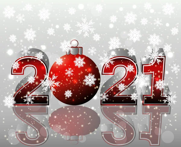 Happy New 2021 Jaar Kaart Met Kerstbal Vector Illustratie — Stockvector