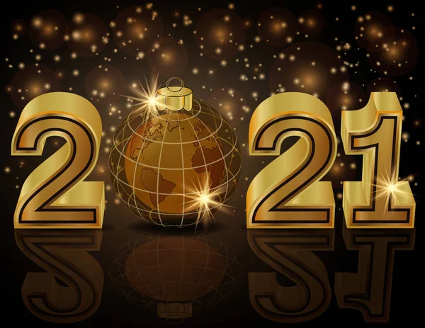 Golden Happy New 2021 Year Banner Planet Vector Illustration — Stock Vector