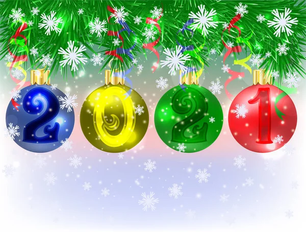 Happy New 2021 Year Card Xmas Balls Vector Illustration — Stock Vector