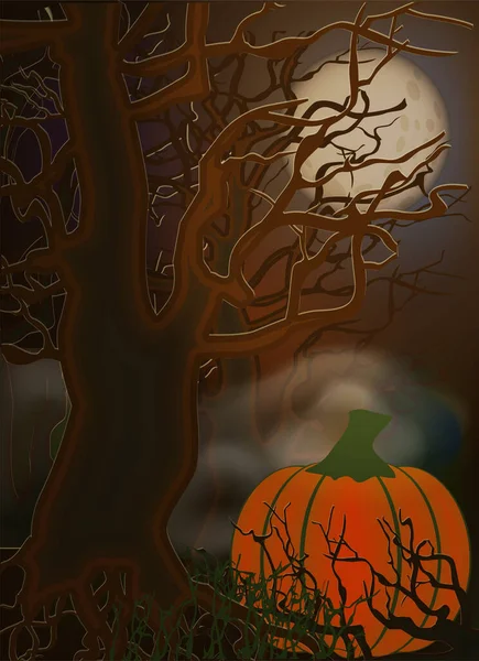 Feliz Banner Halloween Com Árvore Abóbora Ilustração Vetorial — Vetor de Stock