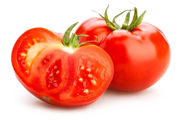 Tomates Vermelhos Fatiados Isolado Fundo Branco Close — Fotografia de Stock