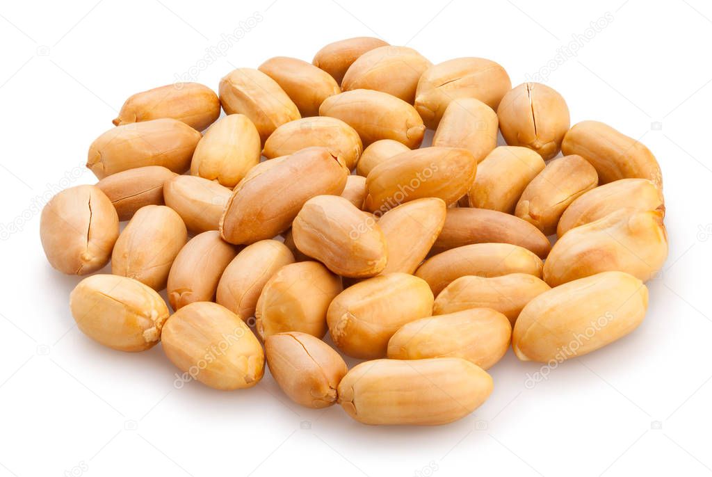 peeled peanuts isolated, close up