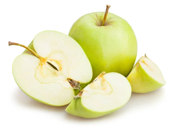 Skivade Gröna Äpplen Isolerade Närbild Skott — Stockfoto
