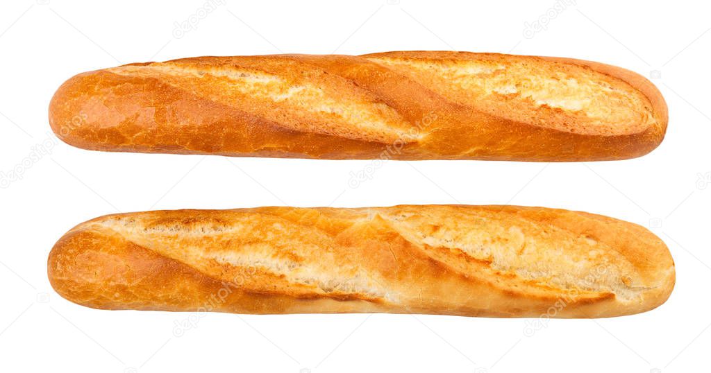 two baguettes isolated on white background