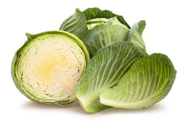 yarıya ve bütün lahana beyaz arka plan üzerinde izole