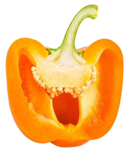 Gesneden Hele Oranje Paprika Geïsoleerd Witte Achtergrond — Stockfoto