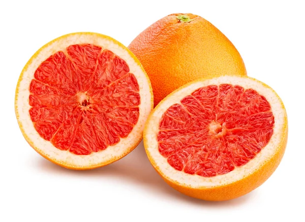 Gehalveerd Hele Grapefruit Geïsoleerd Witte Achtergrond — Stockfoto