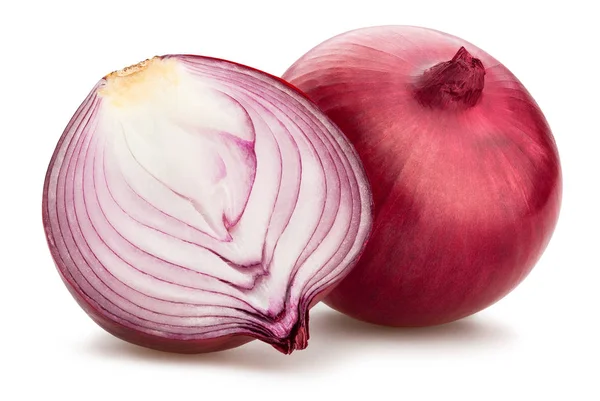 Halved Whole Red Onion Isolated White Background — Stock Photo, Image