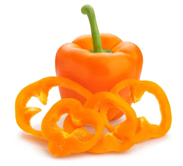Slices Whole Orange Bell Pepper Isolated White Background — Stock Photo, Image