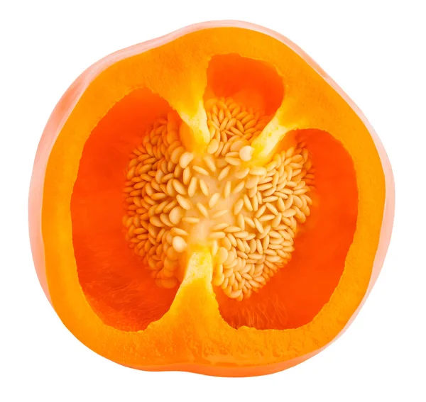 Halved Orange Bell Pepper Isolated White Background — Stock Photo, Image