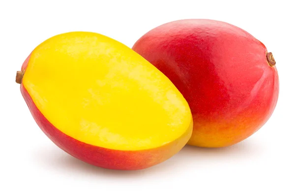 Gesneden Hele Mango Geïsoleerd Witte Achtergrond — Stockfoto