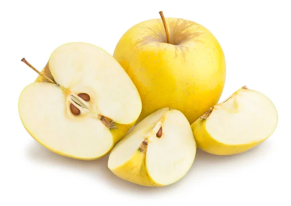 Skivad Gyllene Läckra Äpplen Isolerad Vit Bakgrund — Stockfoto