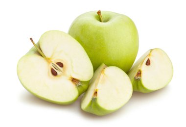 beyaz izole dilimlenmiş taze yeşil elma