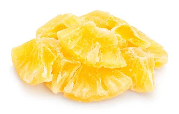 Skivade Kanderad Ananas Isolerad Vit Bakgrund — Stockfoto