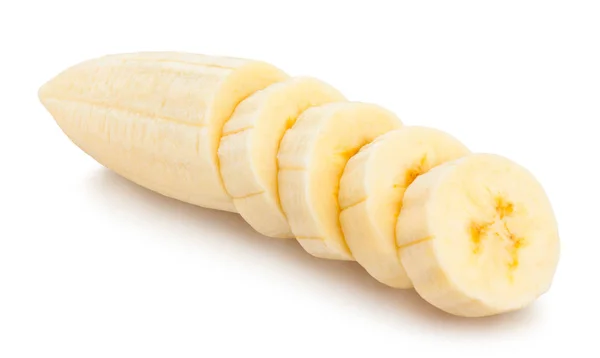 Banana Fatiada Isolada Sobre Fundo Branco — Fotografia de Stock