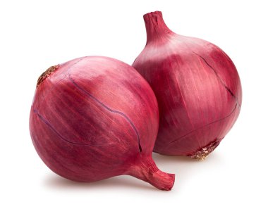 Kırmızı soğan yolu beyaza izole edilmiş.