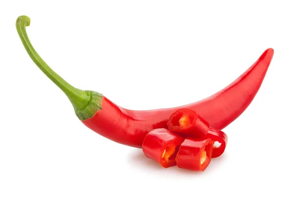 Gesneden Chili Peper Pad Geïsoleerd Wit — Stockfoto