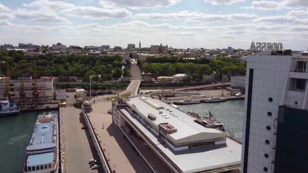 Hamn Odessa Ukraine Passagerarterminal Till Potemkin Trappor Arial — Stockvideo