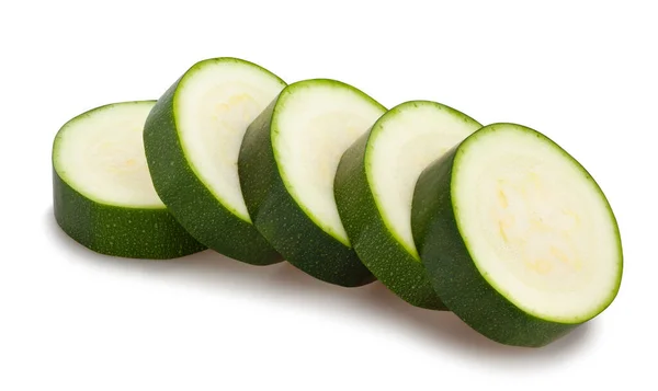 Skivad Zucchini Väg Isolerad Vit — Stockfoto