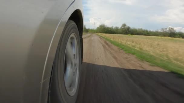 Car Back Wheel Countryside Road — Stock Video